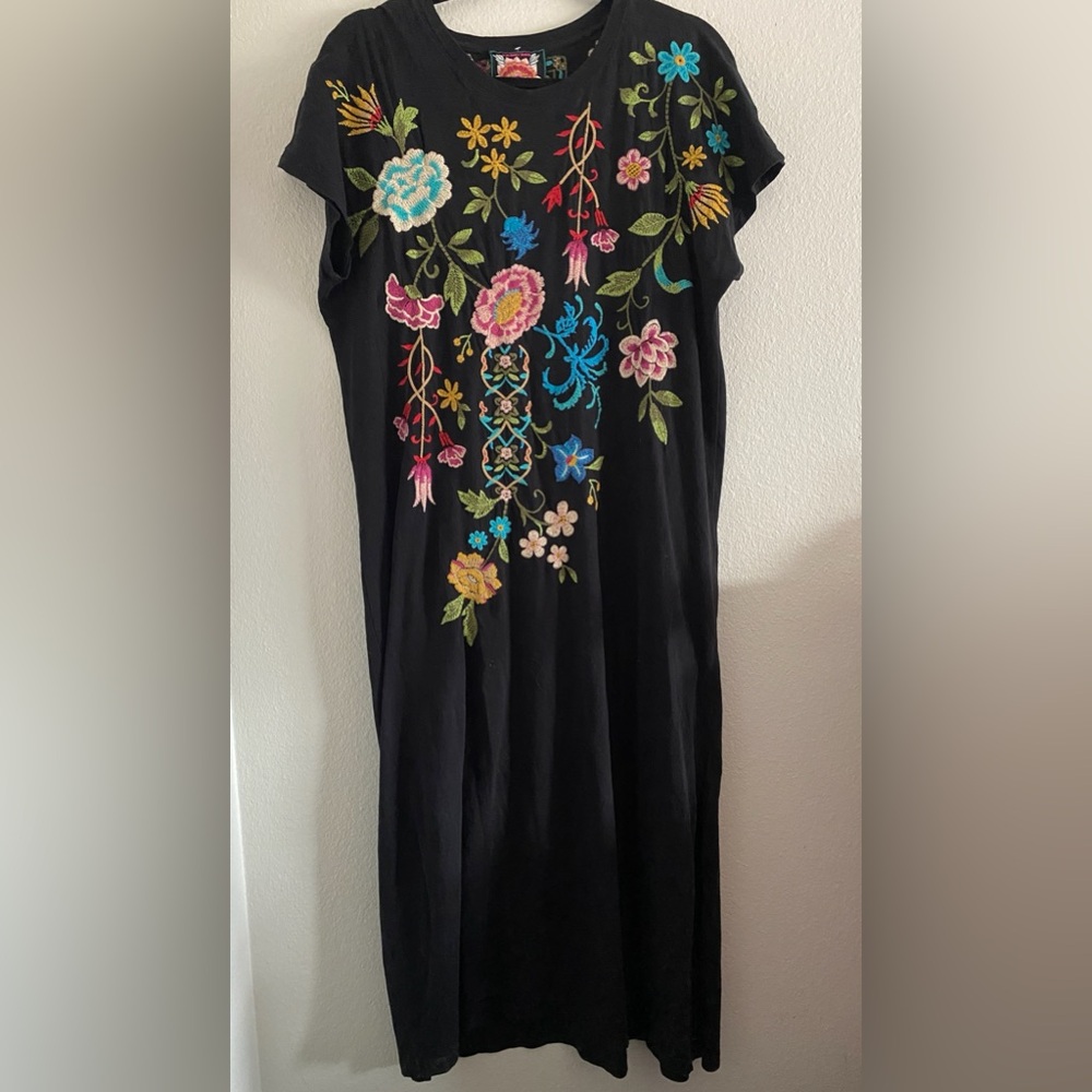 Johnny Was Maxi Dress Black Embroidered Boho S/M - Picture 2 of 7